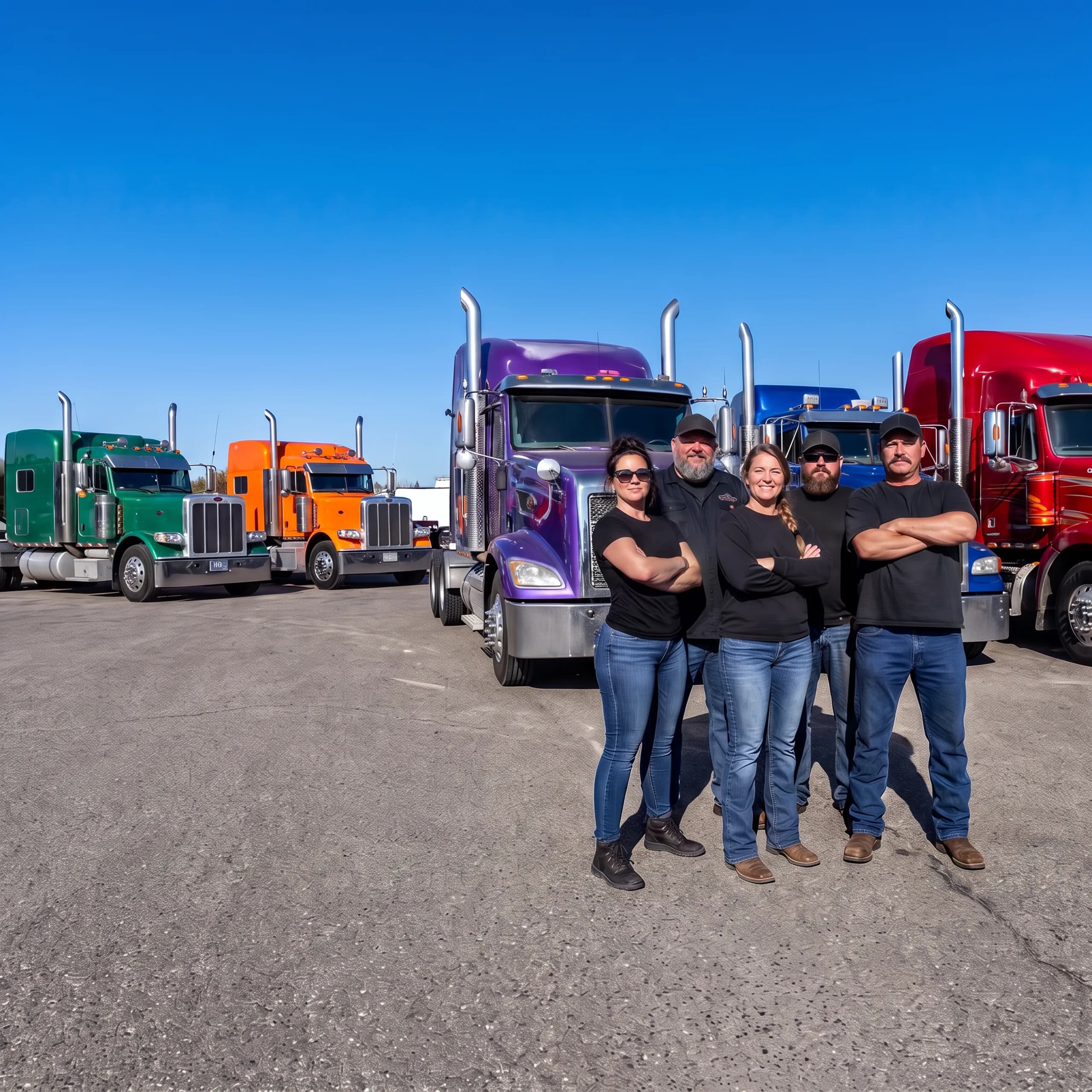Fleet of trucks at a distribution yard